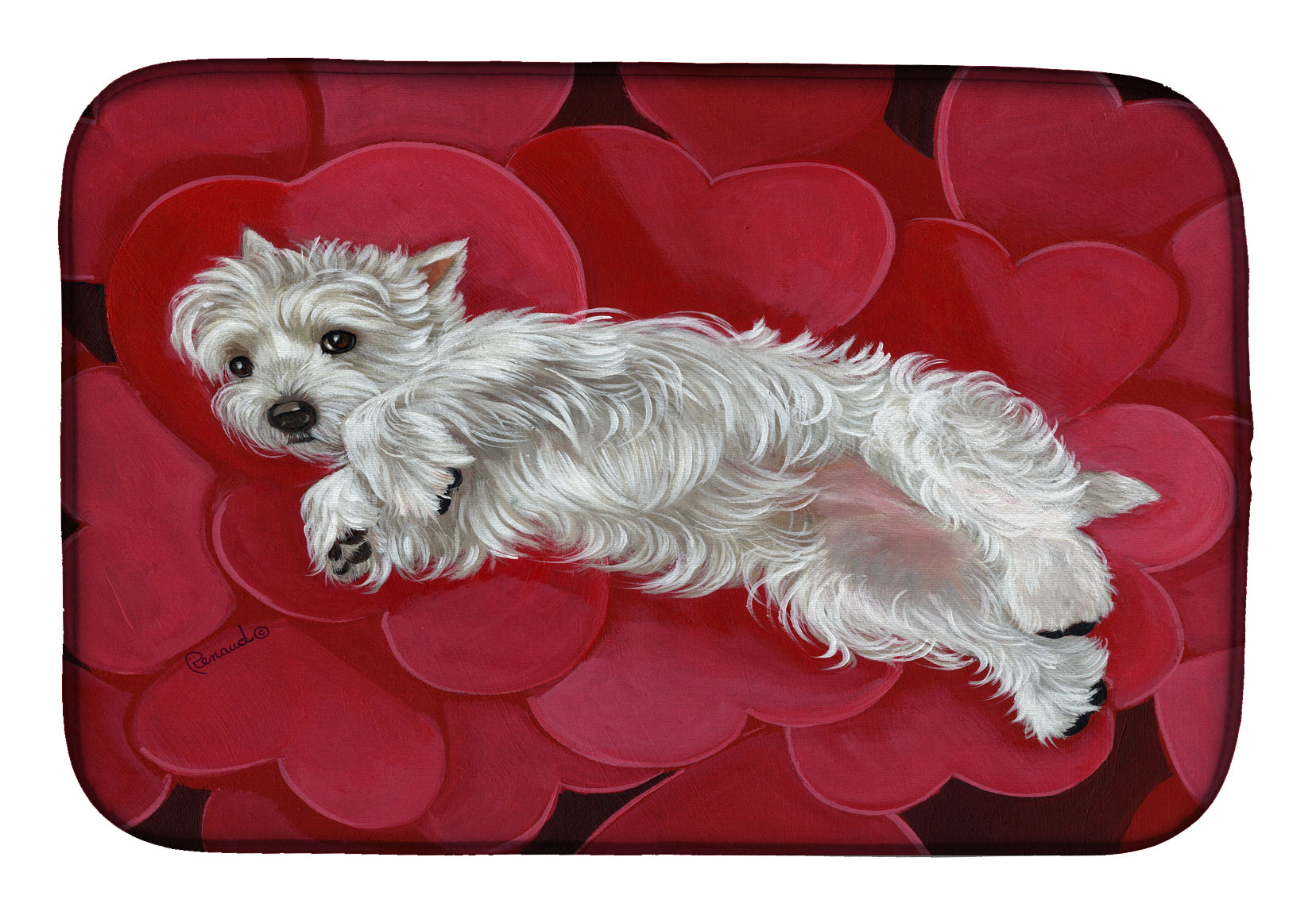 Westie Queen of Hearts Dish Drying Mat Absorbent Dish Drying Mat Pad for Kitchen Counter Dish Drainer Mat for Countertop, 14 x 21", Multicolor