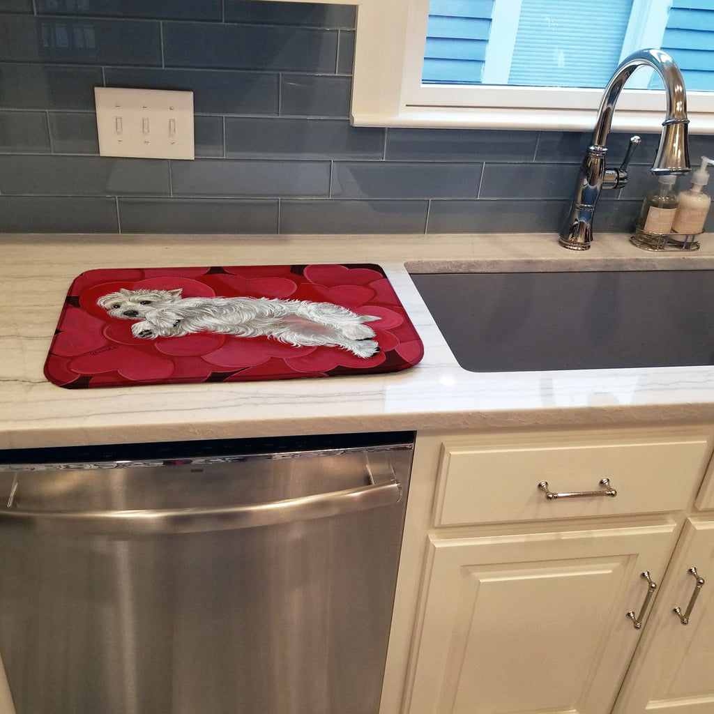 Westie Queen of Hearts Dish Drying Mat Absorbent Dish Drying Mat Pad for Kitchen Counter Dish Drainer Mat for Countertop, 14 x 21", Multicolor