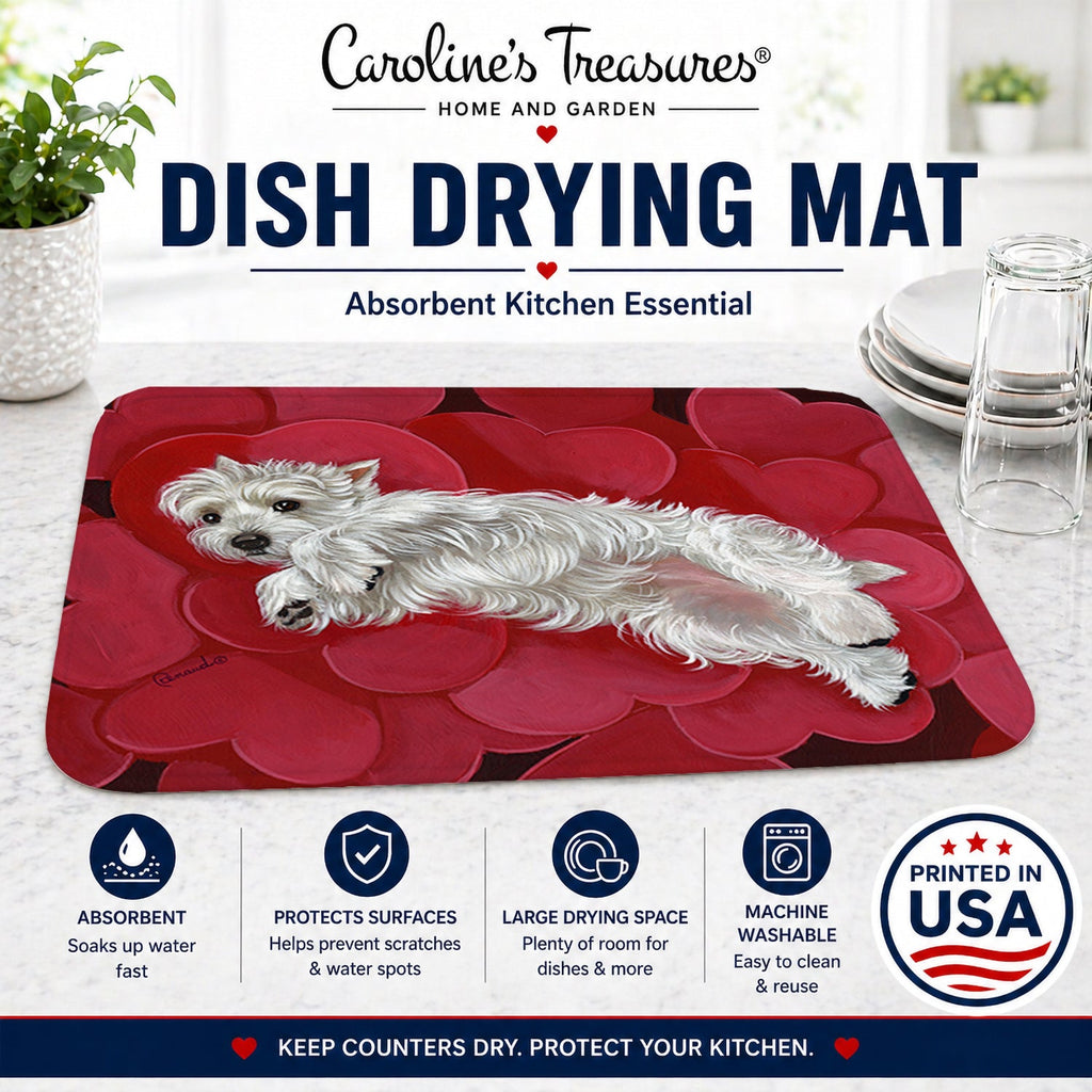 Westie Queen of Hearts Dish Drying Mat Absorbent Dish Drying Mat Pad for Kitchen Counter Dish Drainer Mat for Countertop, 14 x 21", Multicolor