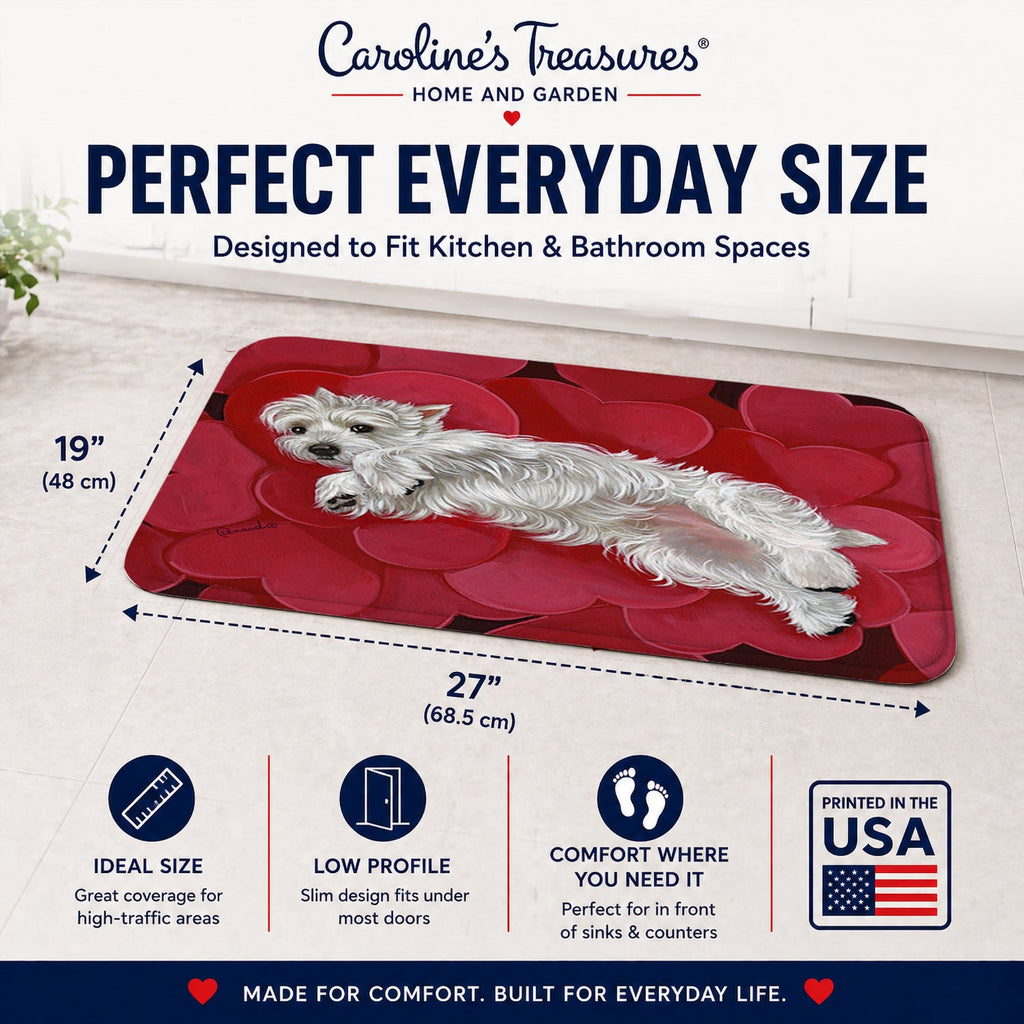 Westie Queen of Hearts Memory Foam Kitchen Mat Machine Washable Anti-Fatigue Cushion Comfort Bath or Kitchen Rug