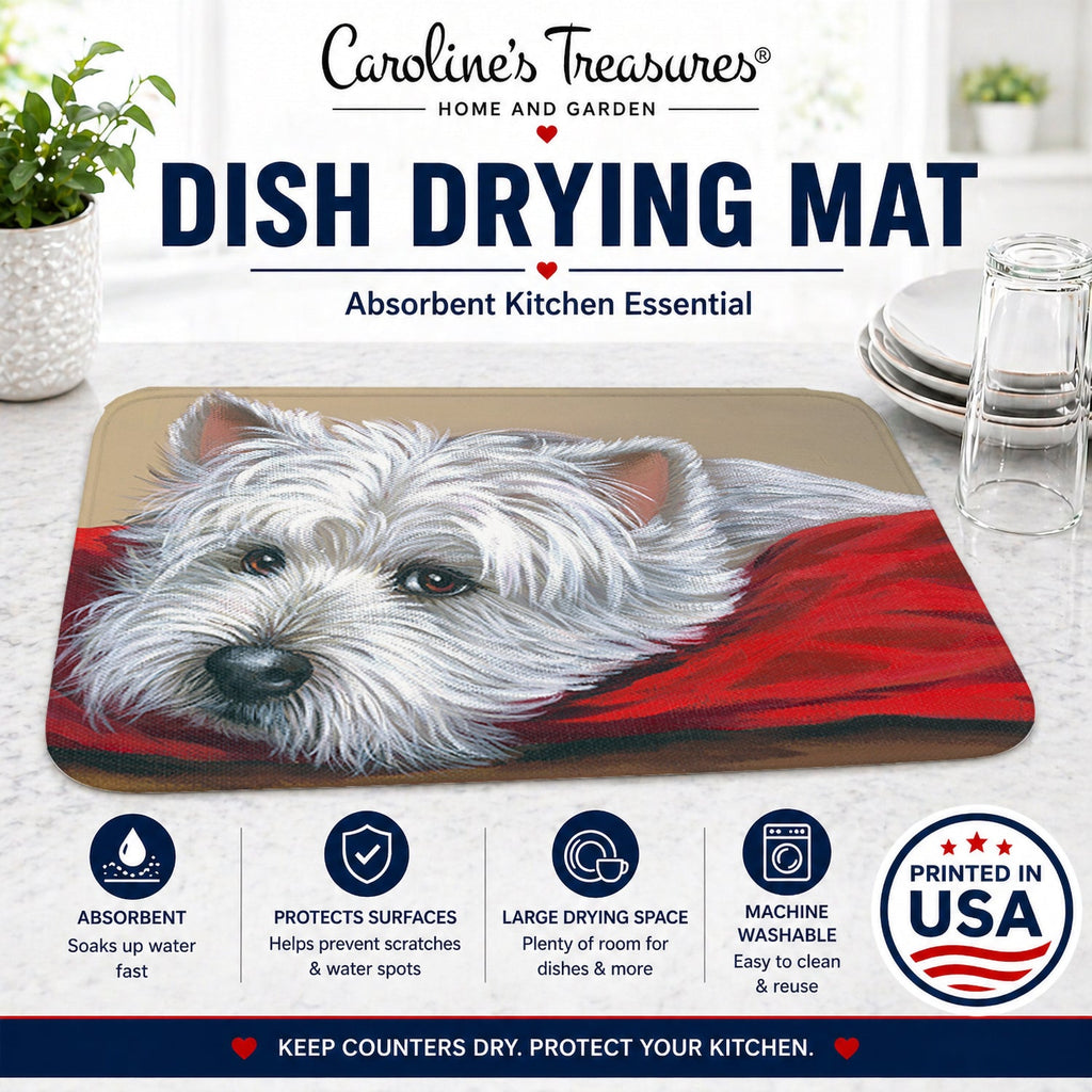 Westie Red Pillow Dish Drying Mat Absorbent Dish Drying Mat Pad for Kitchen Counter Dish Drainer Mat for Countertop, 14 x 21", Multicolor