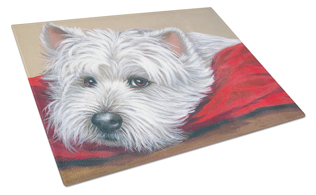 Westie Red Pillow Cutting Board Tempered Glass Kitchen Cutting Surface, Heat Resistant Chopping, Non-Slip Feet, Food Prep & Serving