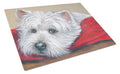 Westie Red Pillow Cutting Board Tempered Glass Kitchen Cutting Surface, Heat Resistant Chopping, Non-Slip Feet, Food Prep & Serving
