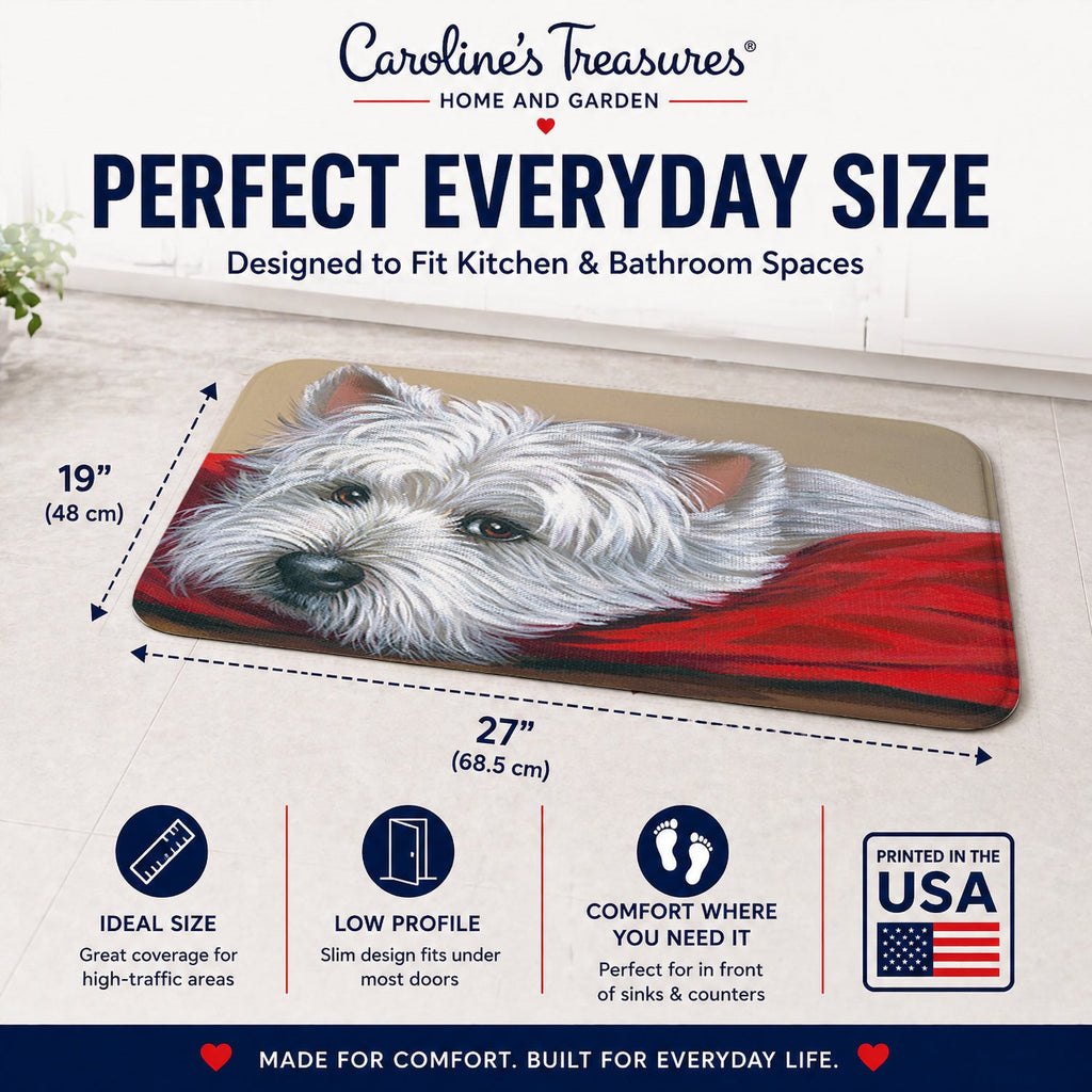 Westie Red Pillow Memory Foam Kitchen Mat Machine Washable Anti-Fatigue Cushion Comfort Bath or Kitchen Rug