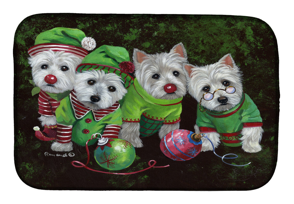 Westie Christmas Santa's Assistants Dish Drying Mat Absorbent Dish Drying Mat Pad for Kitchen Counter Dish Drainer Mat for Countertop, 14 x 21", Multicolor