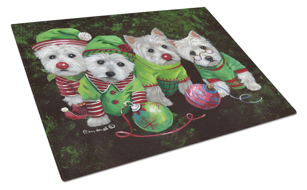 Westie Christmas Santa's Assistants Cutting Board Tempered Glass Kitchen Cutting Surface, Heat Resistant Chopping, Non-Slip Feet, Food Prep & Serving