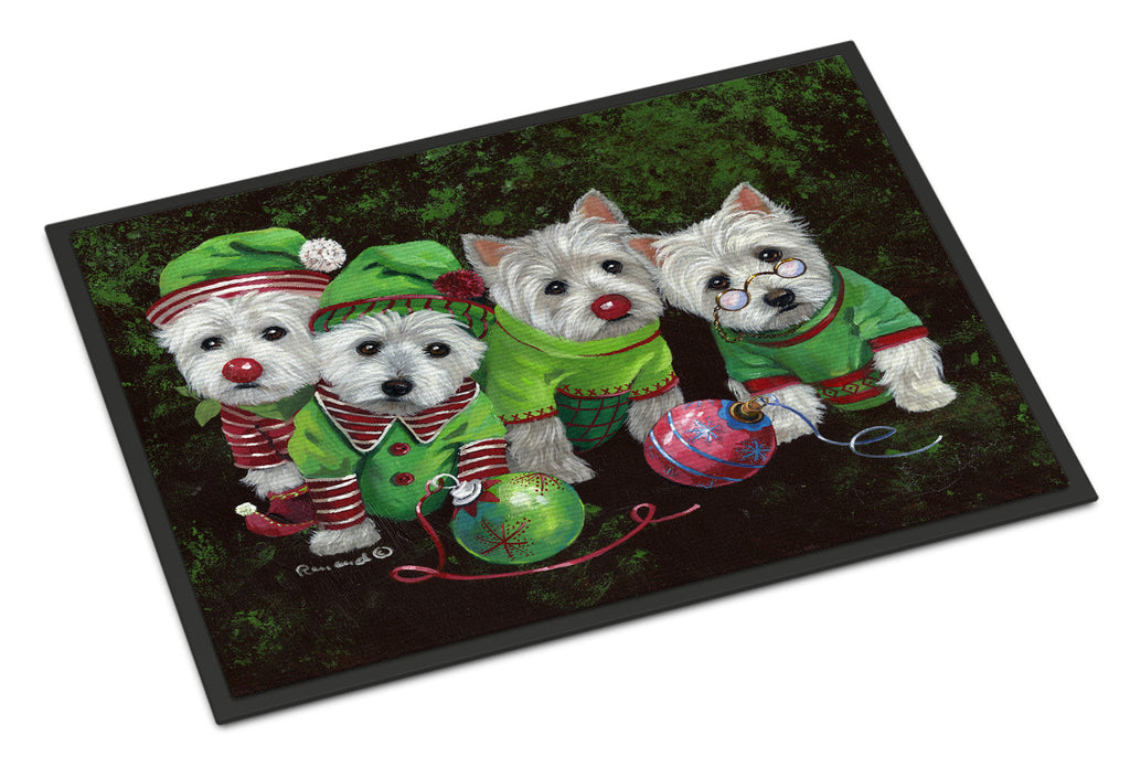 Westie Christmas Santa's Assistants Doormat Indoor Outdoor 18H X 27W Front Door Mat Rugs for Entryway, Non Slip Washable