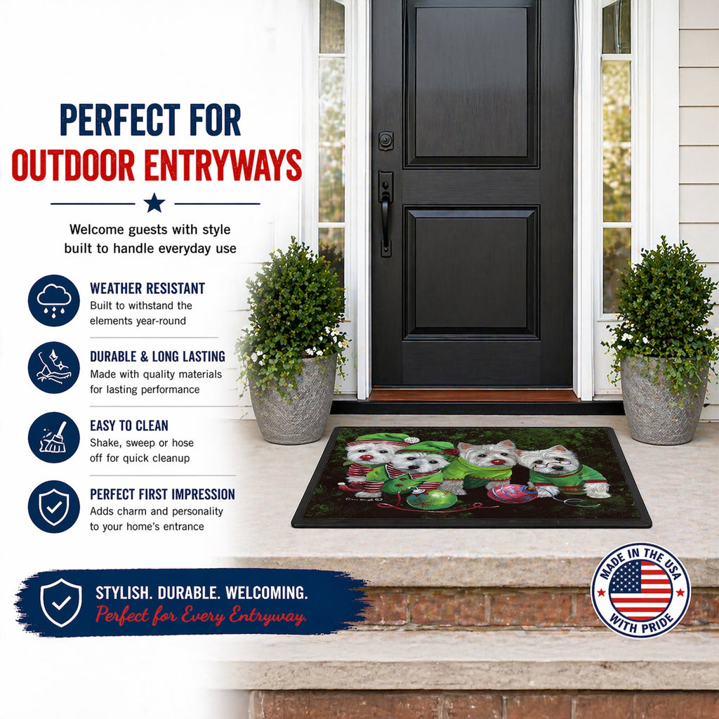 Westie Christmas Santa's Assistants Doormat Indoor Outdoor 18H X 27W Front Door Mat Rugs for Entryway, Non Slip Washable