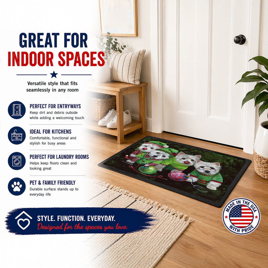 Westie Christmas Santa's Assistants Doormat Indoor Outdoor 18H X 27W Front Door Mat Rugs for Entryway, Non Slip Washable
