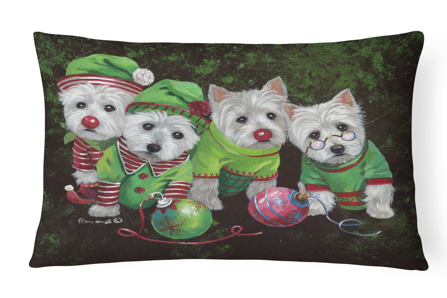 Westie Christmas Santa's Assistants Decorative Throw Pillow 12x16 Indoor Outdoor Accent Cushion, Fabric Cover with Insert for Sofa, Bed, Porch & Living Room