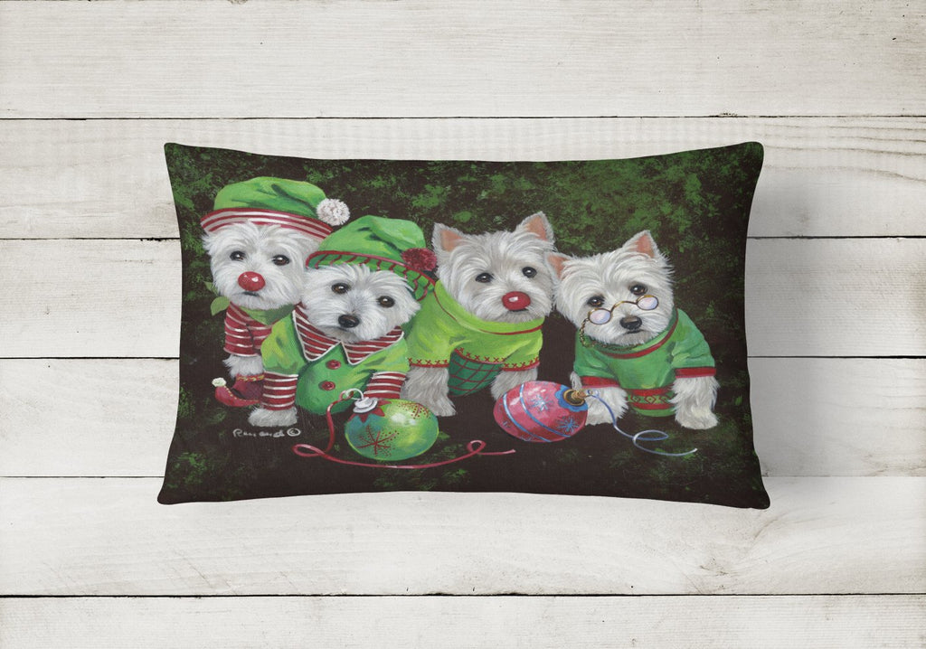 Westie Christmas Santa's Assistants Decorative Throw Pillow 12x16 Indoor Outdoor Accent Cushion, Fabric Cover with Insert for Sofa, Bed, Porch & Living Room