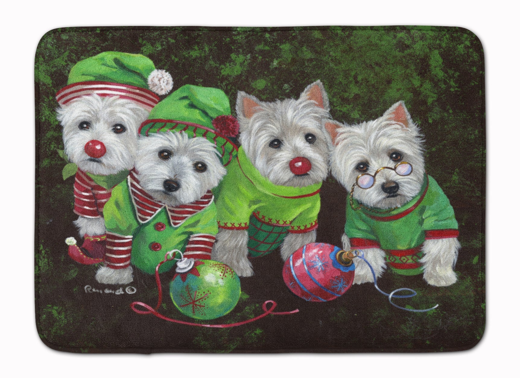 Westie Christmas Santa's Assistants Memory Foam Kitchen Mat Machine Washable Anti-Fatigue Cushion Comfort Bath or Kitchen Rug