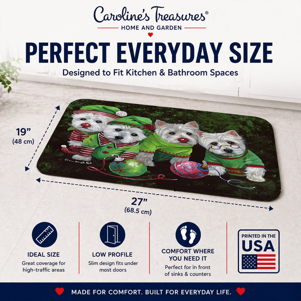 Westie Christmas Santa's Assistants Memory Foam Kitchen Mat Machine Washable Anti-Fatigue Cushion Comfort Bath or Kitchen Rug