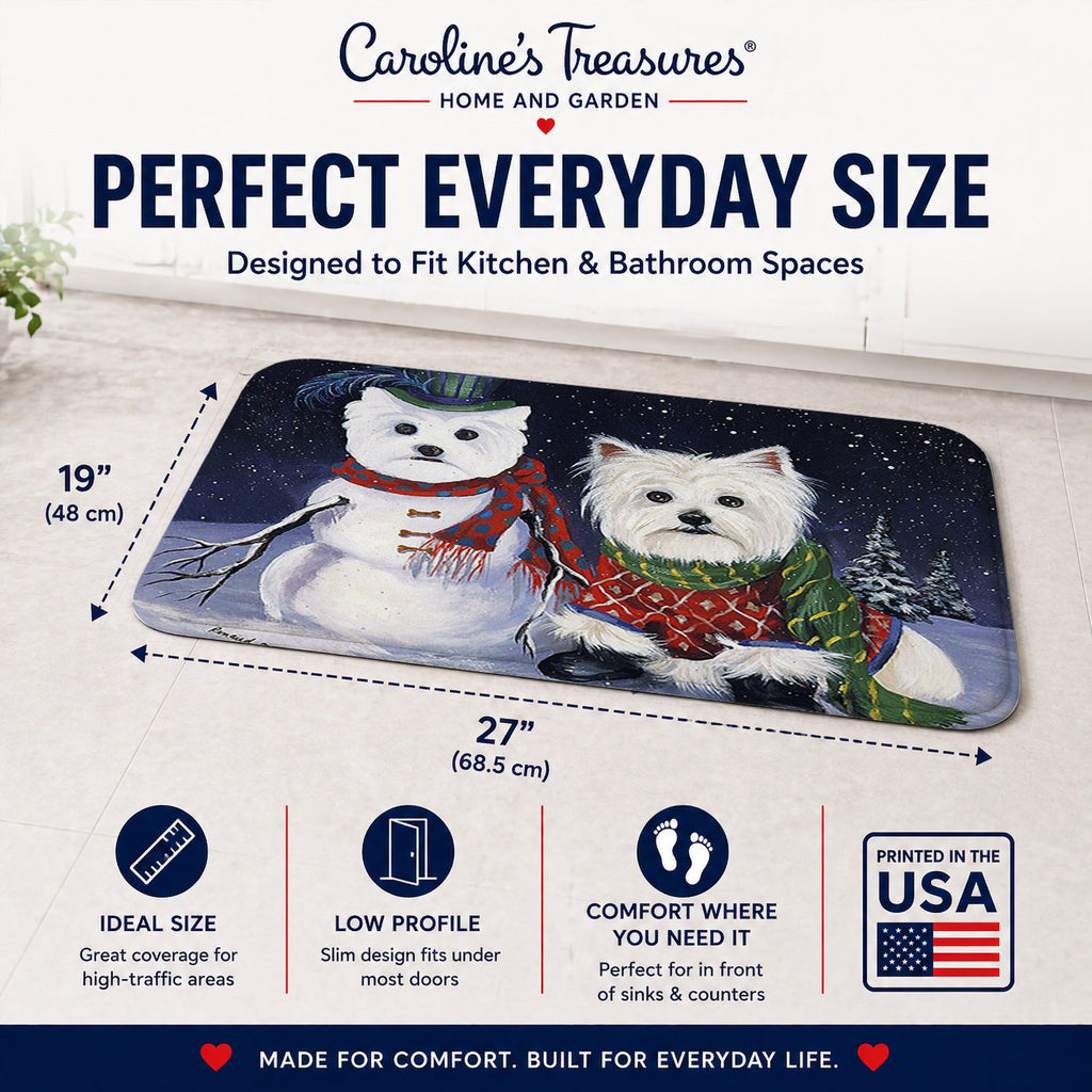 Westie Christmas Self Portrait Memory Foam Kitchen Mat Machine Washable Anti-Fatigue Cushion Comfort Bath or Kitchen Rug