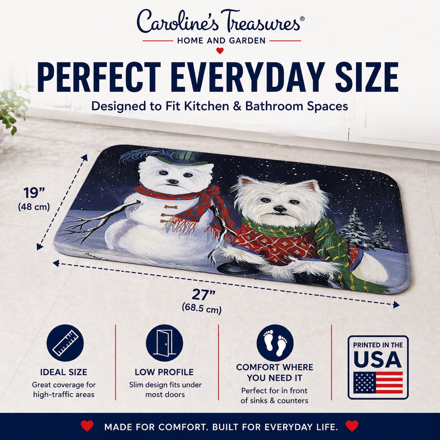 Westie Christmas Self Portrait Memory Foam Kitchen Mat Machine Washable Anti-Fatigue Cushion Comfort Bath or Kitchen Rug