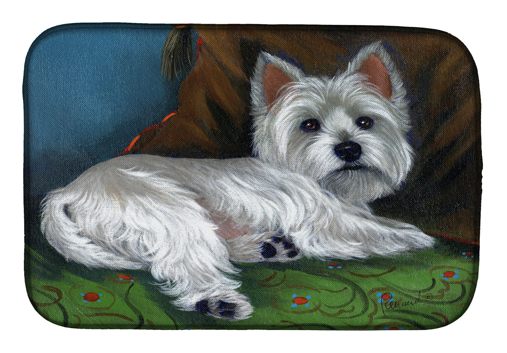 Westie Wake Up Dish Drying Mat Absorbent Dish Drying Mat Pad for Kitchen Counter Dish Drainer Mat for Countertop, 14 x 21", Multicolor