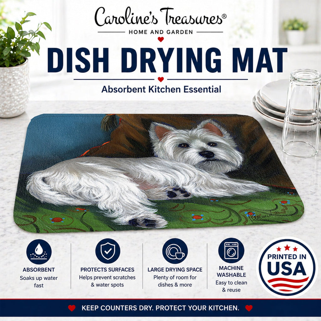 Westie Wake Up Dish Drying Mat Absorbent Dish Drying Mat Pad for Kitchen Counter Dish Drainer Mat for Countertop, 14 x 21", Multicolor