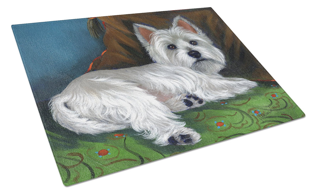 Westie Wake Up Cutting Board Tempered Glass Kitchen Cutting Surface, Heat Resistant Chopping, Non-Slip Feet, Food Prep & Serving