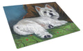 Westie Wake Up Cutting Board Tempered Glass Kitchen Cutting Surface, Heat Resistant Chopping, Non-Slip Feet, Food Prep & Serving