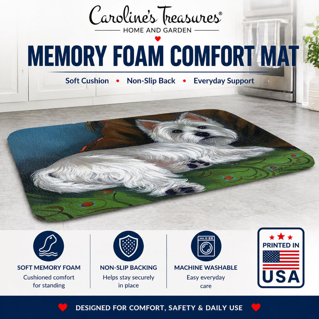 Westie Wake Up Memory Foam Kitchen Mat Machine Washable Anti-Fatigue Cushion Comfort Bath or Kitchen Rug