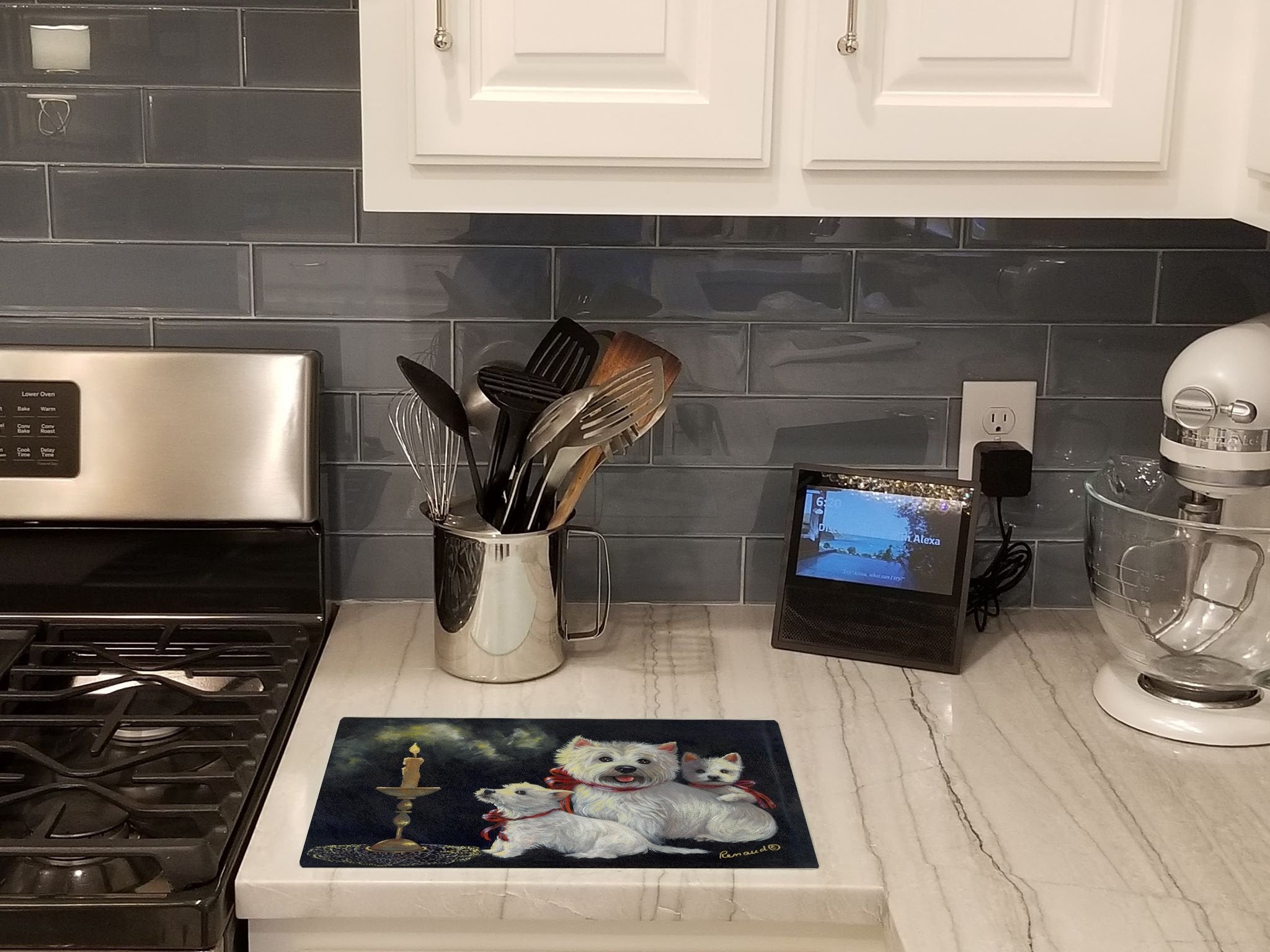 Westie Westie's Aglow Cutting Board Tempered Glass Kitchen Cutting Surface, Heat Resistant Chopping, Non-Slip Feet, Food Prep & Serving