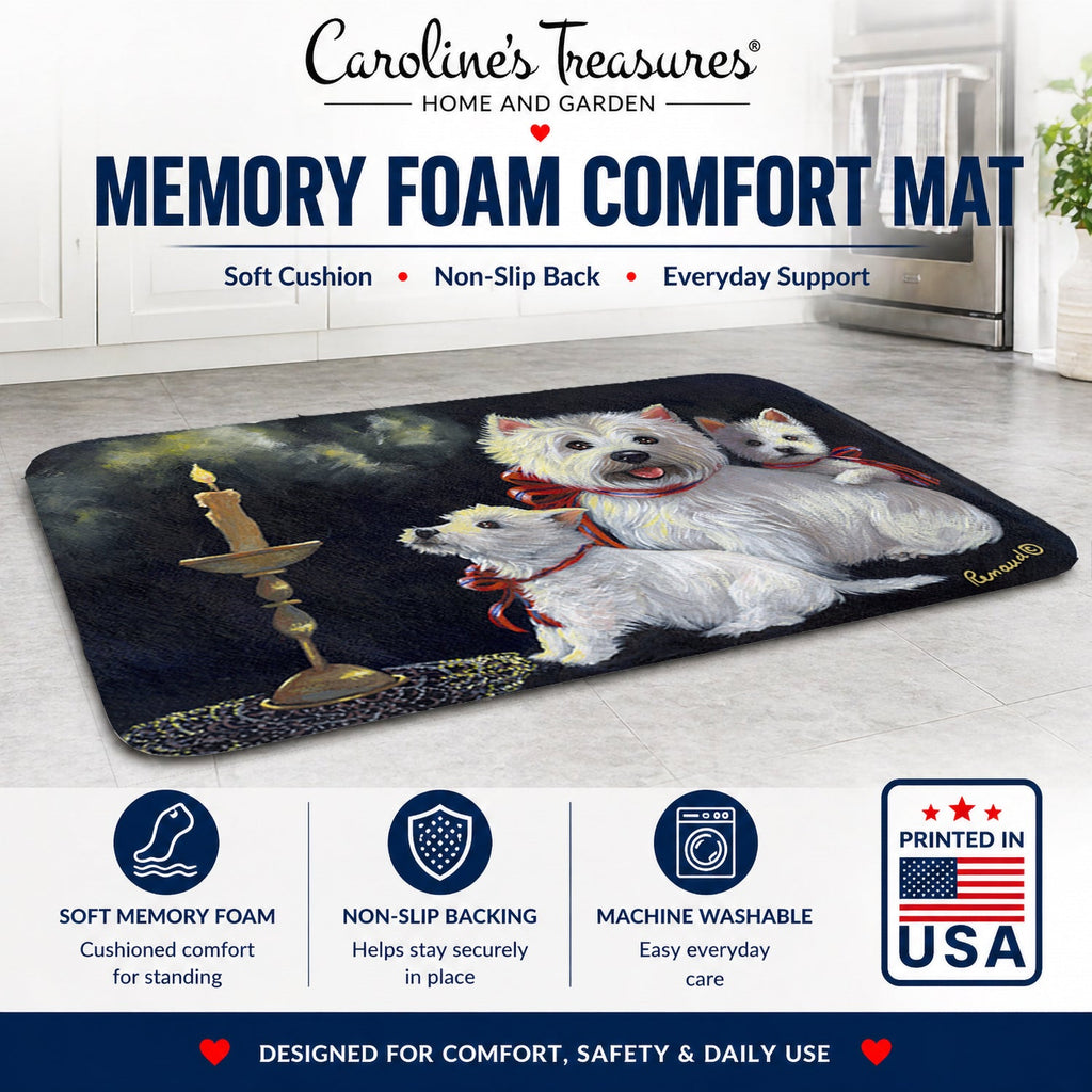 Westie Westie's Aglow Memory Foam Kitchen Mat Machine Washable Anti-Fatigue Cushion Comfort Bath or Kitchen Rug