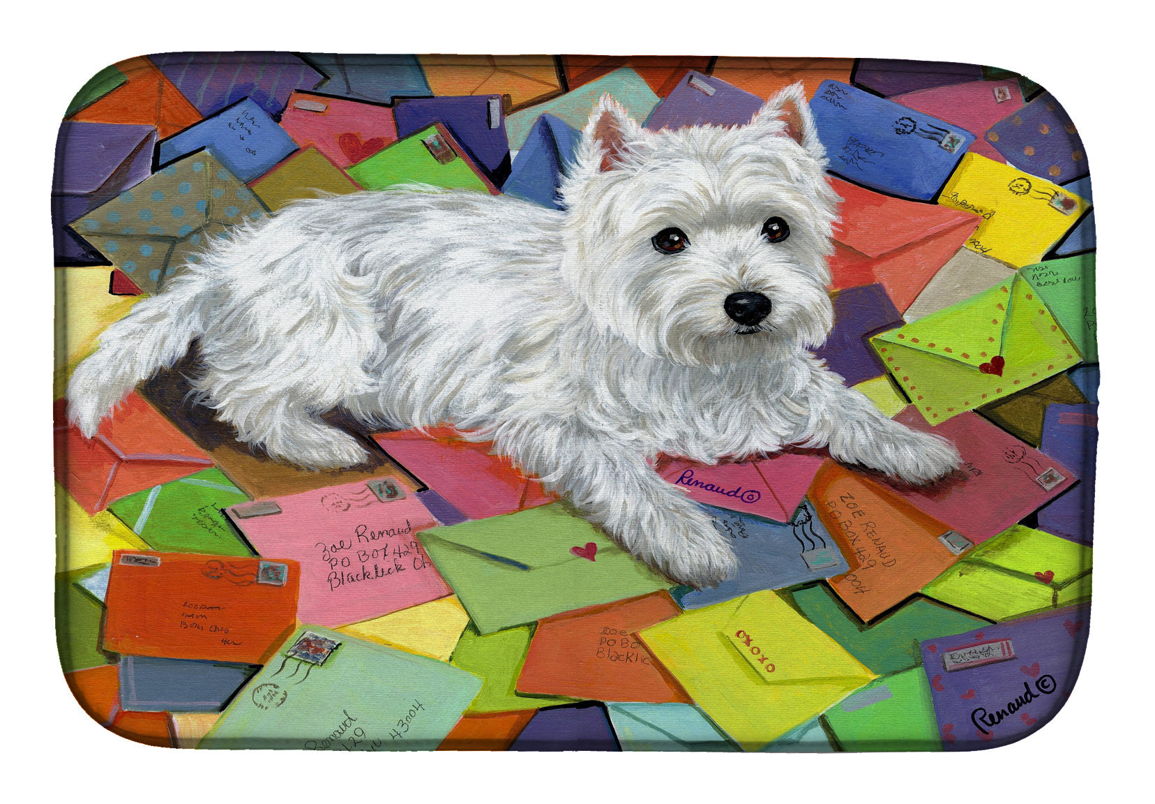 Westie Zoe's Mail Dish Drying Mat Absorbent Dish Drying Mat Pad for Kitchen Counter Dish Drainer Mat for Countertop, 14 x 21", Multicolor