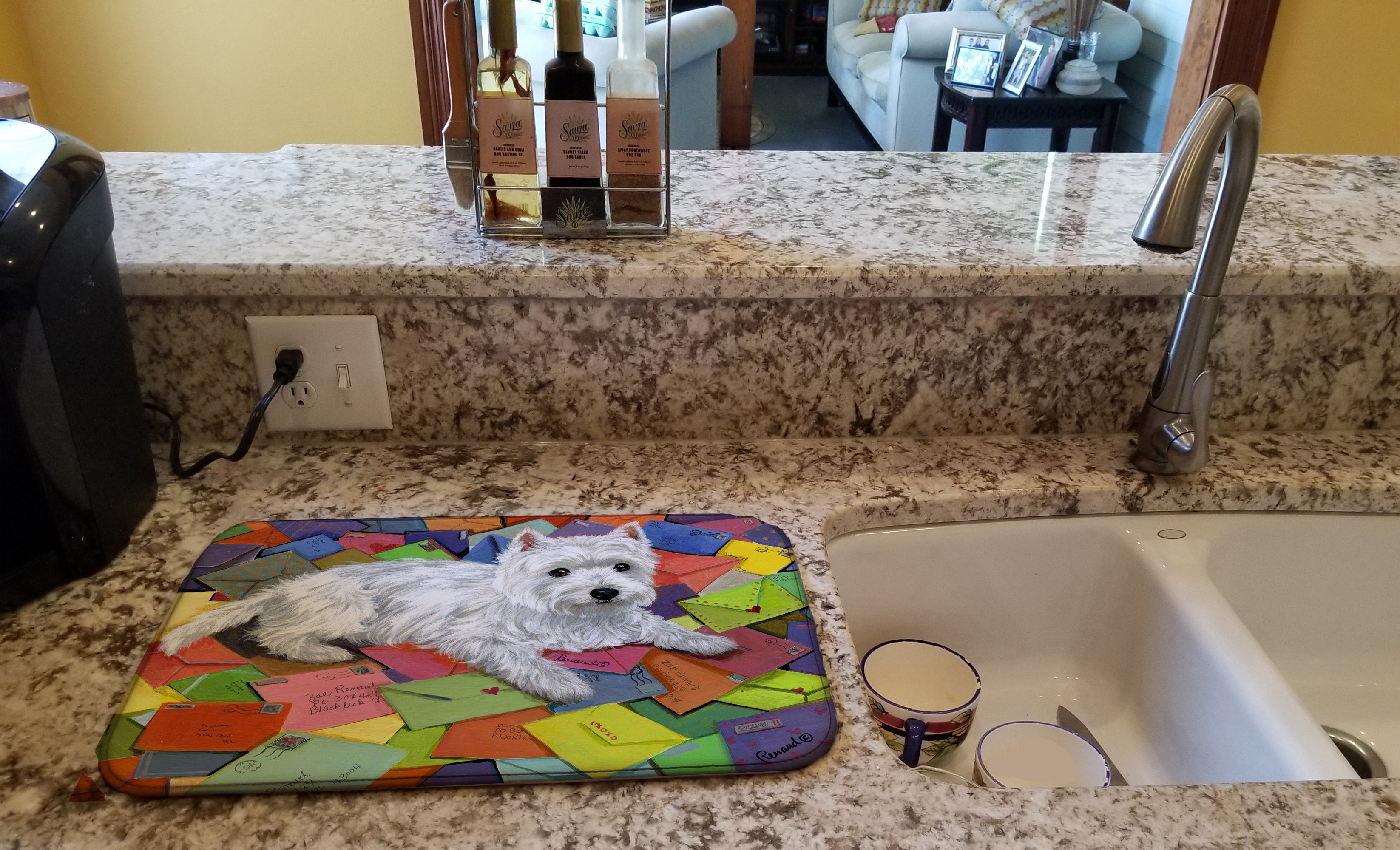 Westie Zoe's Mail Dish Drying Mat Absorbent Dish Drying Mat Pad for Kitchen Counter Dish Drainer Mat for Countertop, 14 x 21", Multicolor