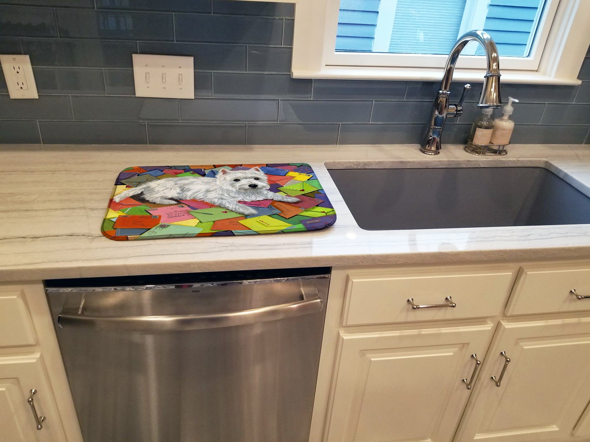 Westie Zoe's Mail Dish Drying Mat Absorbent Dish Drying Mat Pad for Kitchen Counter Dish Drainer Mat for Countertop, 14 x 21", Multicolor