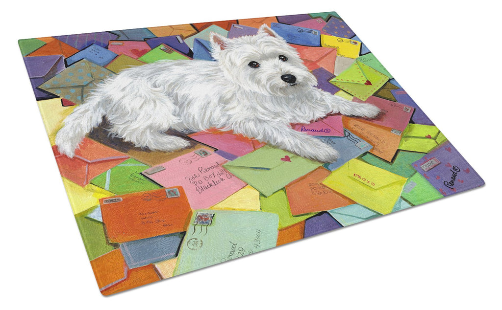 Westie Zoe's Mail Cutting Board Tempered Glass Kitchen Cutting Surface, Heat Resistant Chopping, Non-Slip Feet, Food Prep & Serving