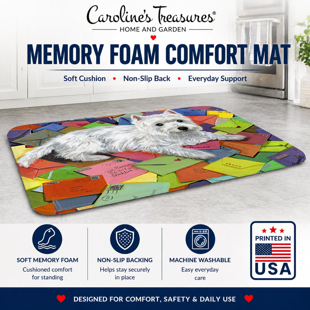 Westie Zoe's Mail Memory Foam Kitchen Mat Machine Washable Anti-Fatigue Cushion Comfort Bath or Kitchen Rug