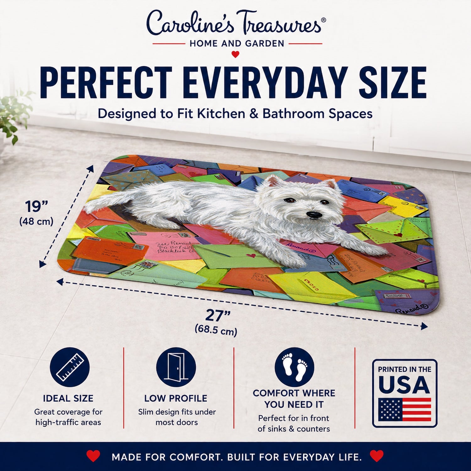Westie Zoe's Mail Memory Foam Kitchen Mat Machine Washable Anti-Fatigue Cushion Comfort Bath or Kitchen Rug