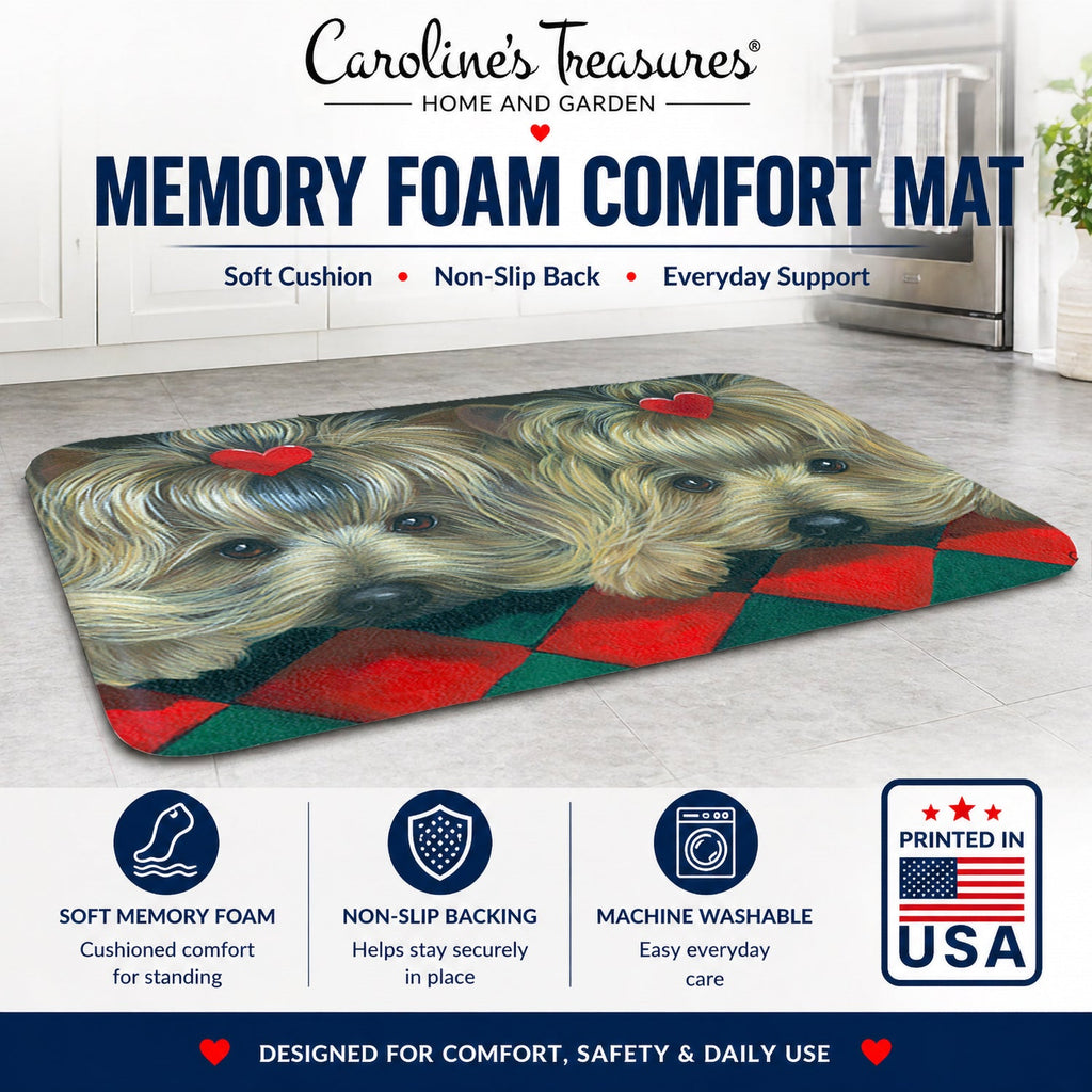 Yorkshire Terrier Yorkie 2 Hearts Memory Foam Kitchen Mat Machine Washable Anti-Fatigue Cushion Comfort Bath or Kitchen Rug