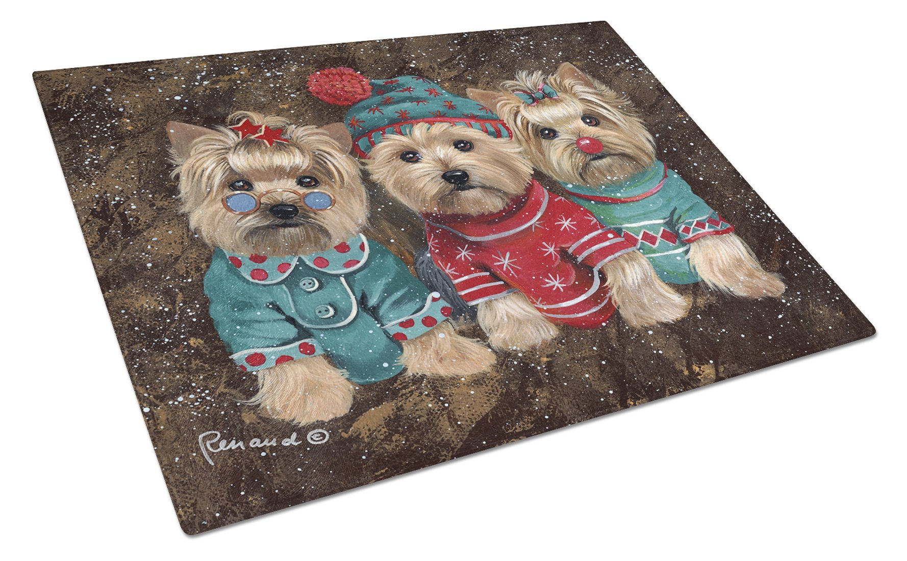 Yorkshire Terrier Yorkie Christmas Elves Cutting Board Tempered Glass Kitchen Cutting Surface, Heat Resistant Chopping, Non-Slip Feet, Food Prep & Serving