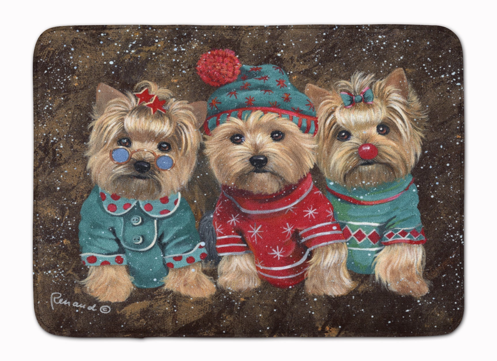 Yorkshire Terrier Yorkie Christmas Elves Memory Foam Kitchen Mat Machine Washable Anti-Fatigue Cushion Comfort Bath or Kitchen Rug
