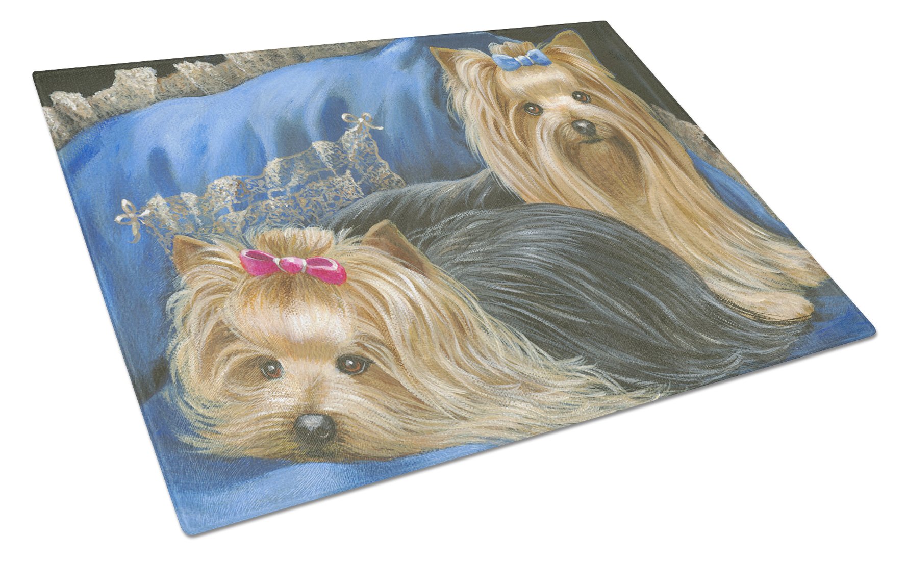 Yorkshire Terrier Yorkie Satin and Lace Cutting Board Tempered Glass Kitchen Cutting Surface, Heat Resistant Chopping, Non-Slip Feet, Food Prep & Serving