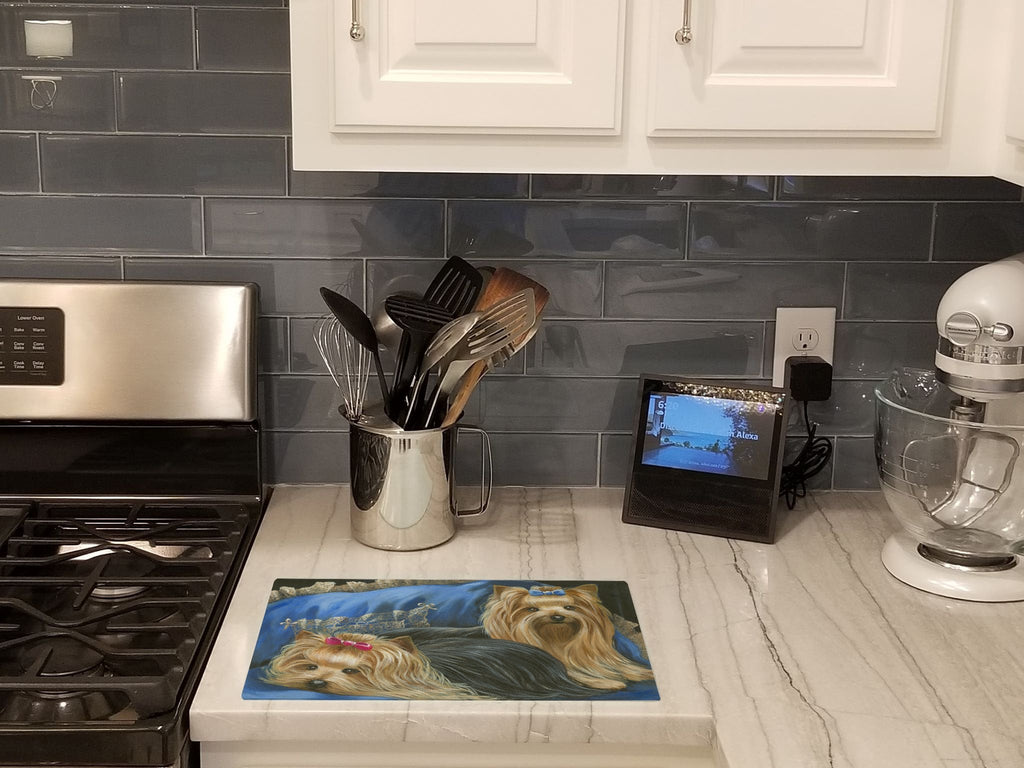 Yorkshire Terrier Yorkie Satin and Lace Cutting Board Tempered Glass Kitchen Cutting Surface, Heat Resistant Chopping, Non-Slip Feet, Food Prep & Serving