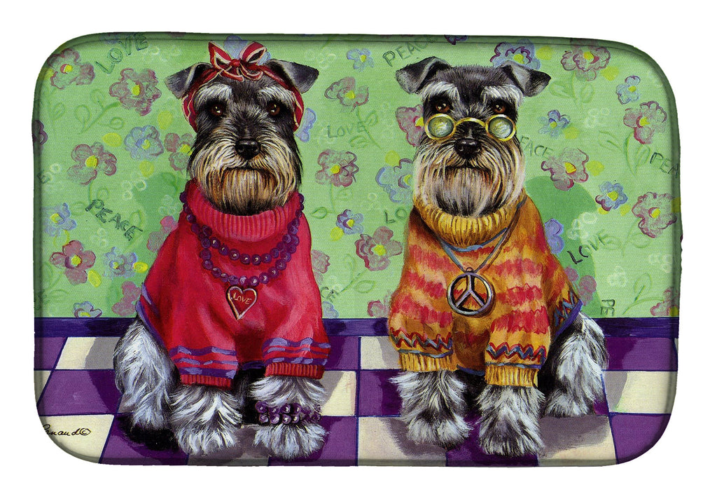 Schnauzer Love and Peace Dish Drying Mat Absorbent Dish Drying Mat Pad for Kitchen Counter Dish Drainer Mat for Countertop, 14 x 21", Multicolor