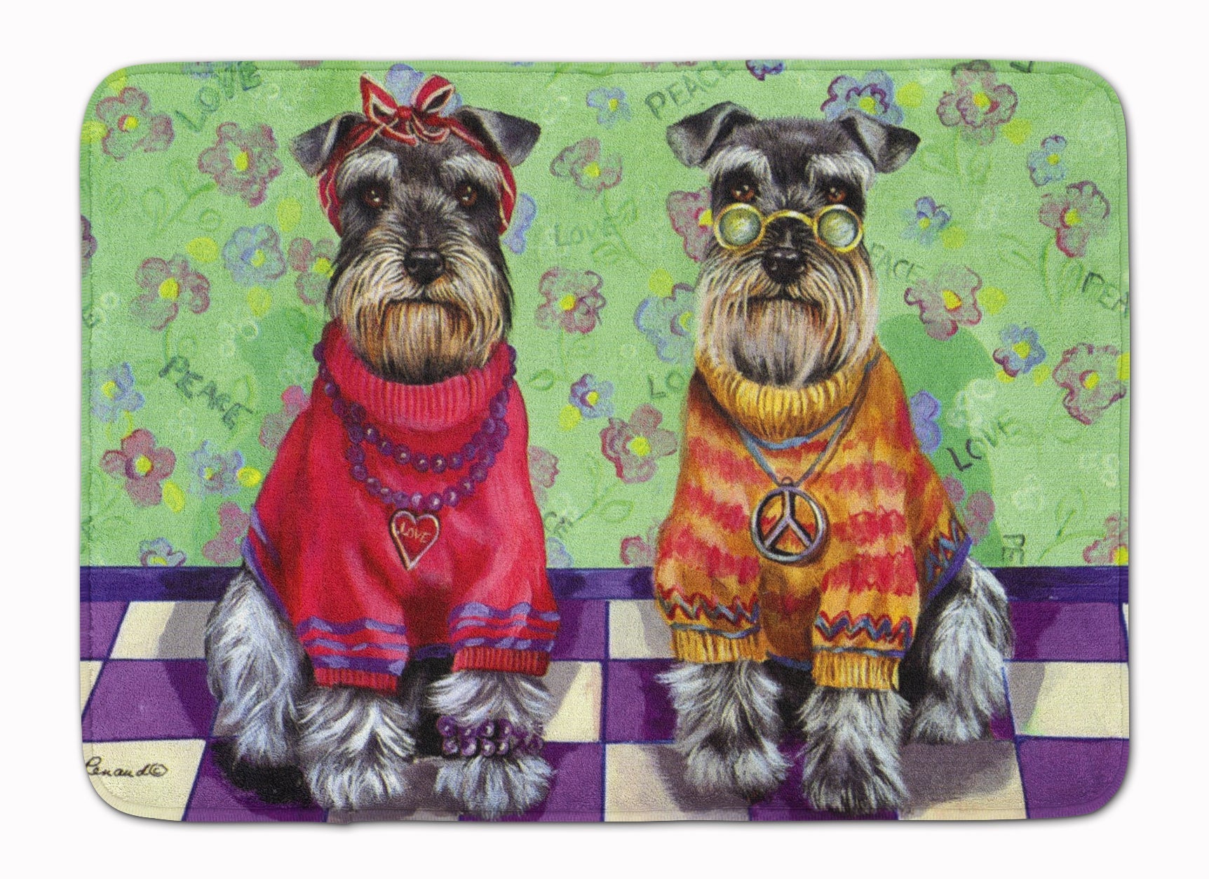 Schnauzer Love and Peace Memory Foam Kitchen Mat Machine Washable Anti-Fatigue Cushion Comfort Bath or Kitchen Rug