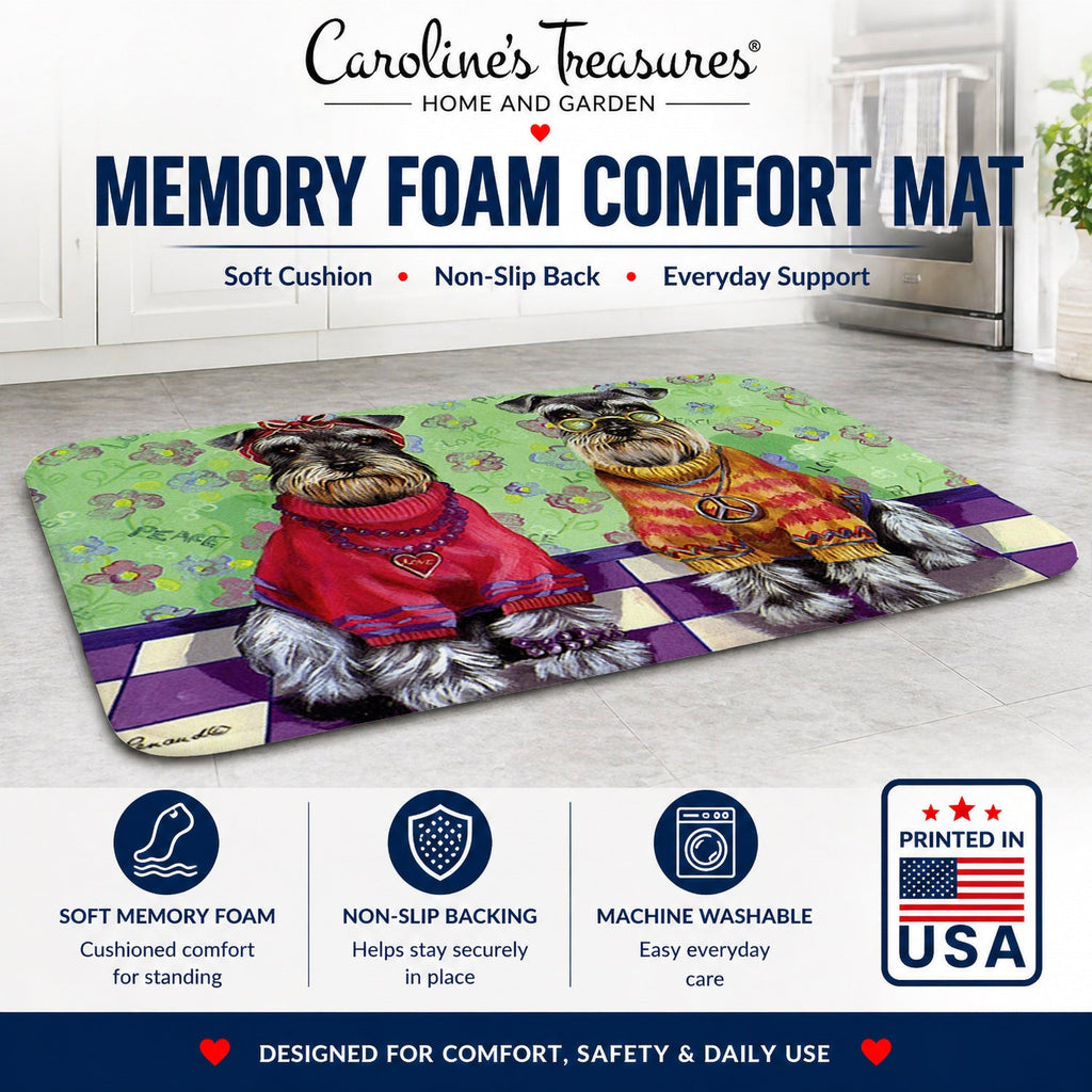 Schnauzer Love and Peace Memory Foam Kitchen Mat Machine Washable Anti-Fatigue Cushion Comfort Bath or Kitchen Rug