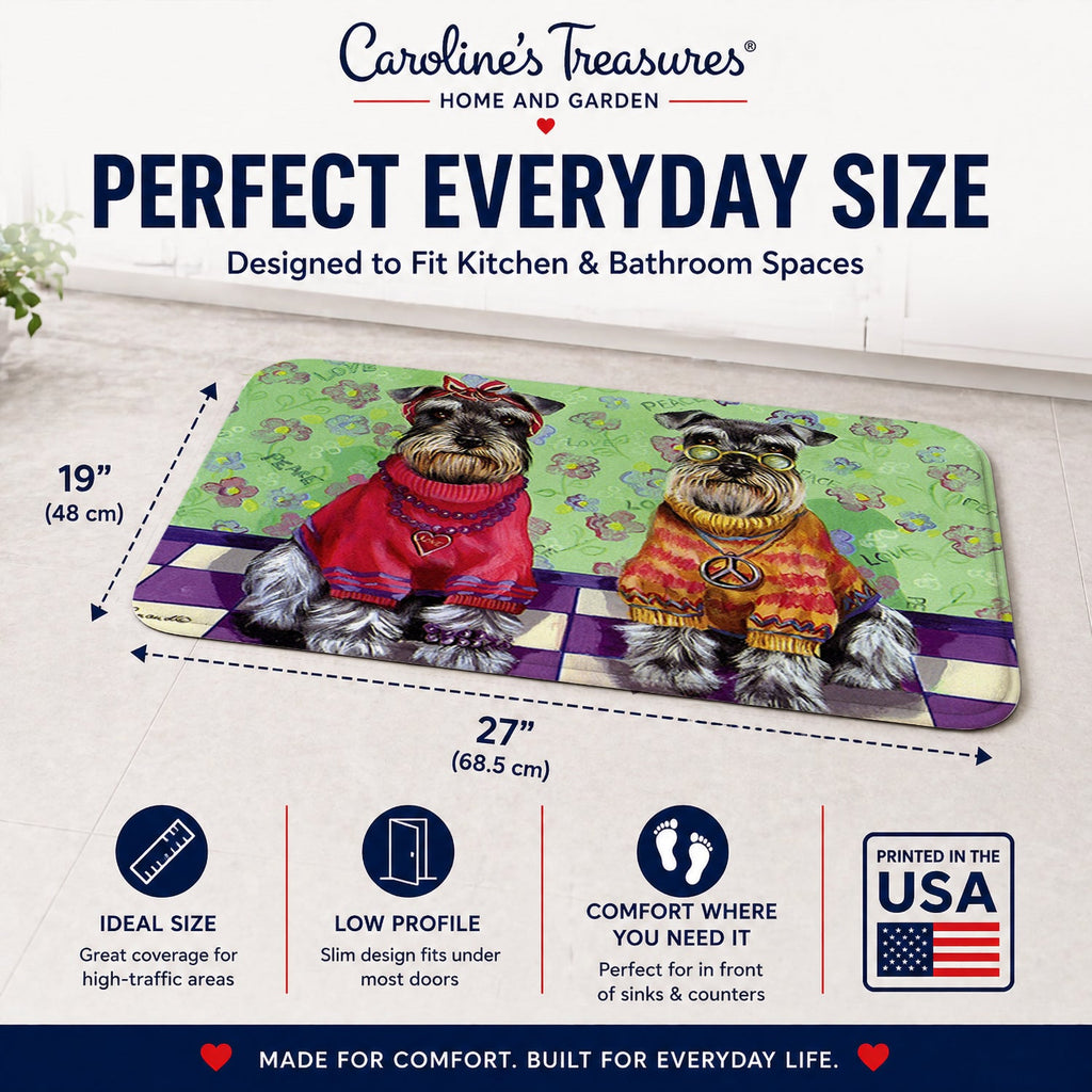 Schnauzer Love and Peace Memory Foam Kitchen Mat Machine Washable Anti-Fatigue Cushion Comfort Bath or Kitchen Rug