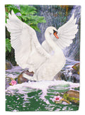 Swan Bathing at Waterfall House Flag 28x40 Porch Sleeve Pole Decorative Outside Yard Banner Artwork Wall Hanging, Polyester