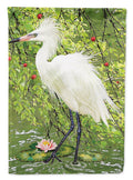 Snowy Egret Under Plum Tree House Flag 28x40 Porch Sleeve Pole Decorative Outside Yard Banner Artwork Wall Hanging, Polyester
