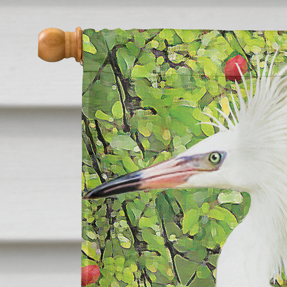 Snowy Egret Under Plum Tree House Flag 28x40 Porch Sleeve Pole Decorative Outside Yard Banner Artwork Wall Hanging, Polyester