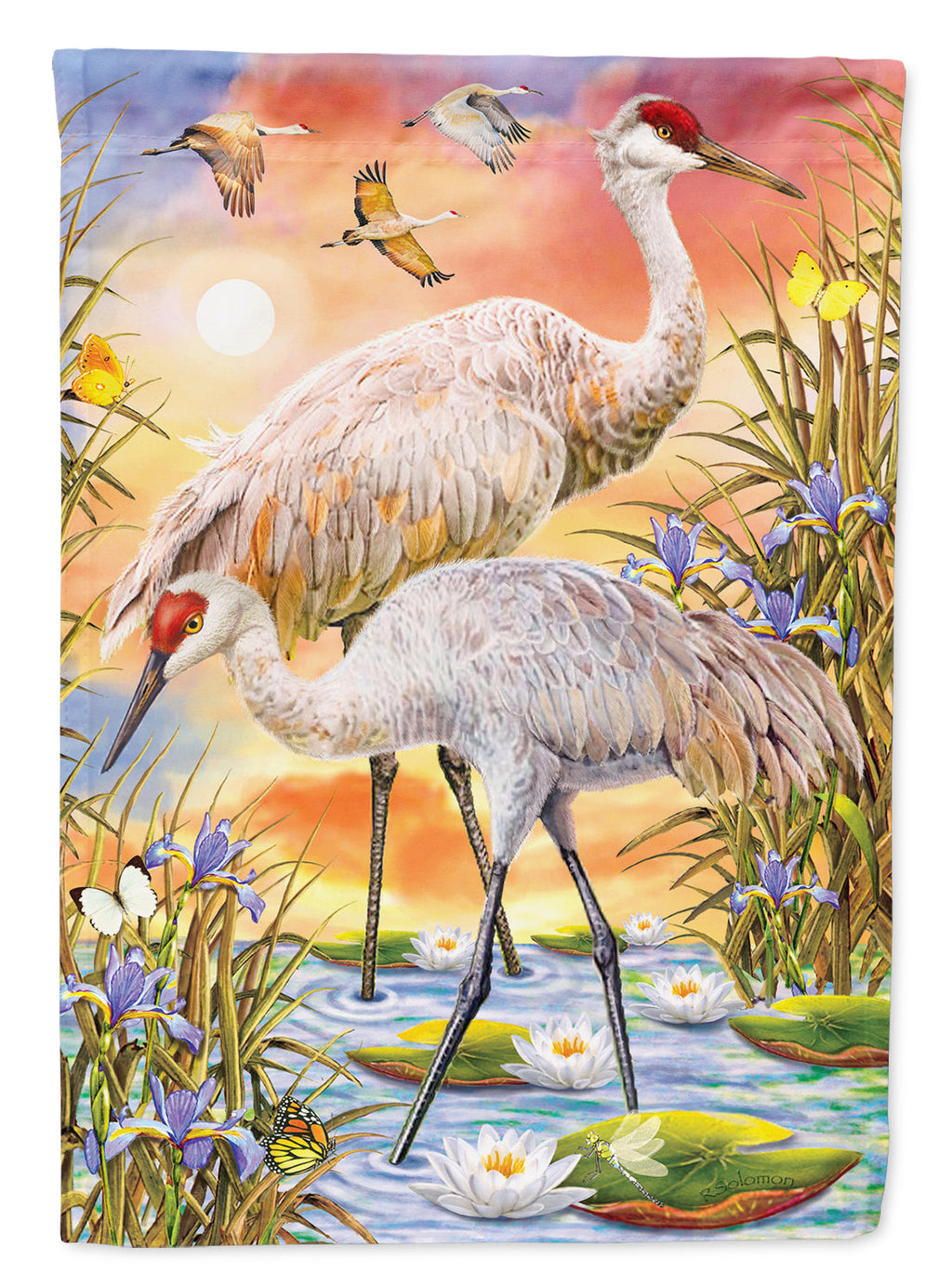 Sandhill Cranes House Flag 28x40 Porch Sleeve Pole Decorative Outside Yard Banner Artwork Wall Hanging, Polyester