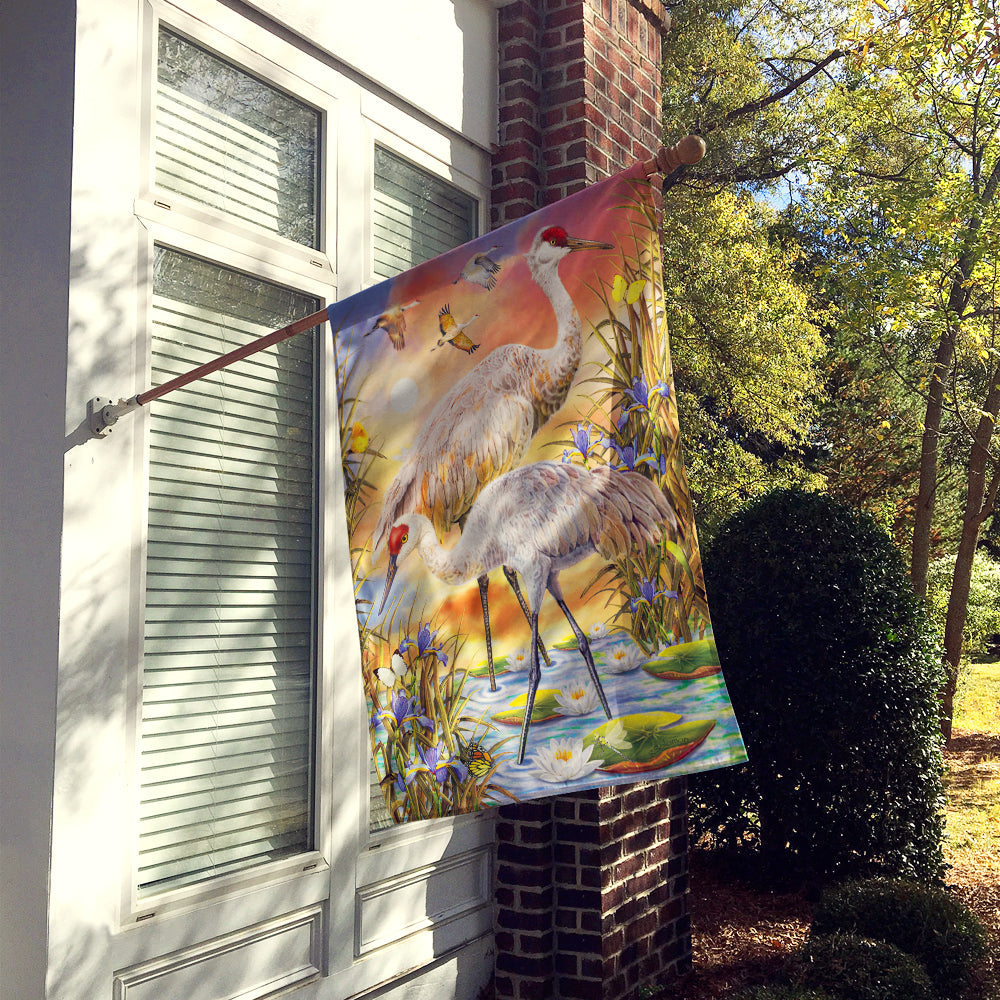 Sandhill Cranes House Flag 28x40 Porch Sleeve Pole Decorative Outside Yard Banner Artwork Wall Hanging, Polyester