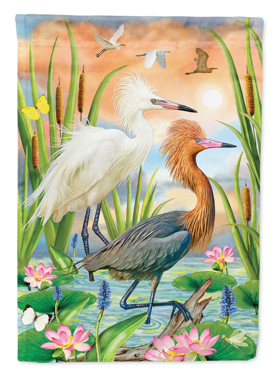 Reddish Heron Two Phases House Flag 28x40 Porch Sleeve Pole Decorative Outside Yard Banner Artwork Wall Hanging, Polyester