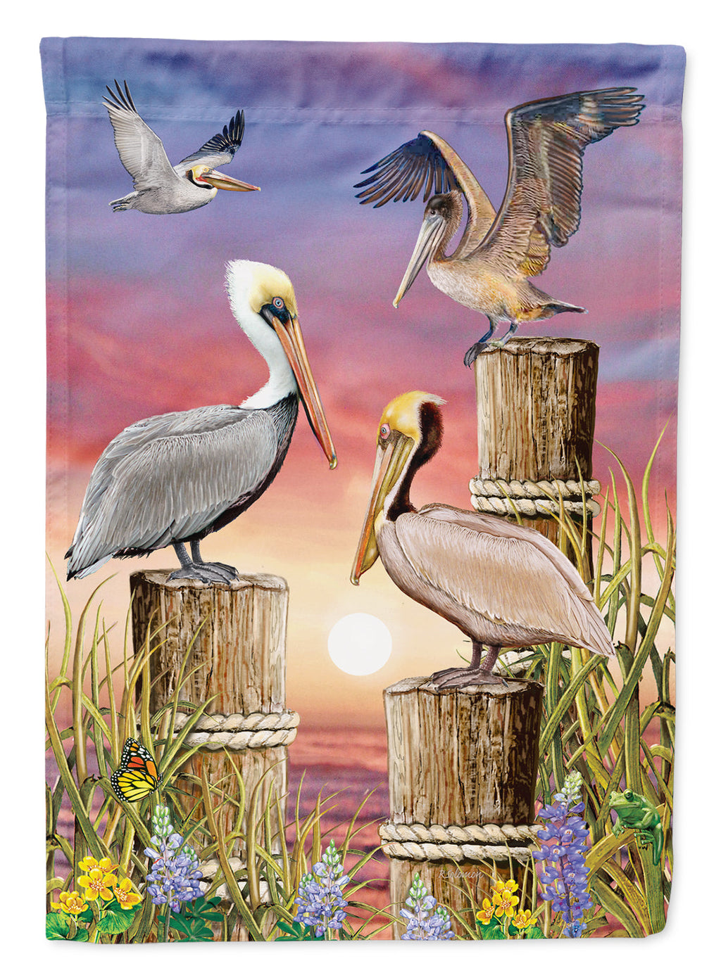 Pelicans House Flag 28x40 Porch Sleeve Pole Decorative Outside Yard Banner Artwork Wall Hanging, Polyester
