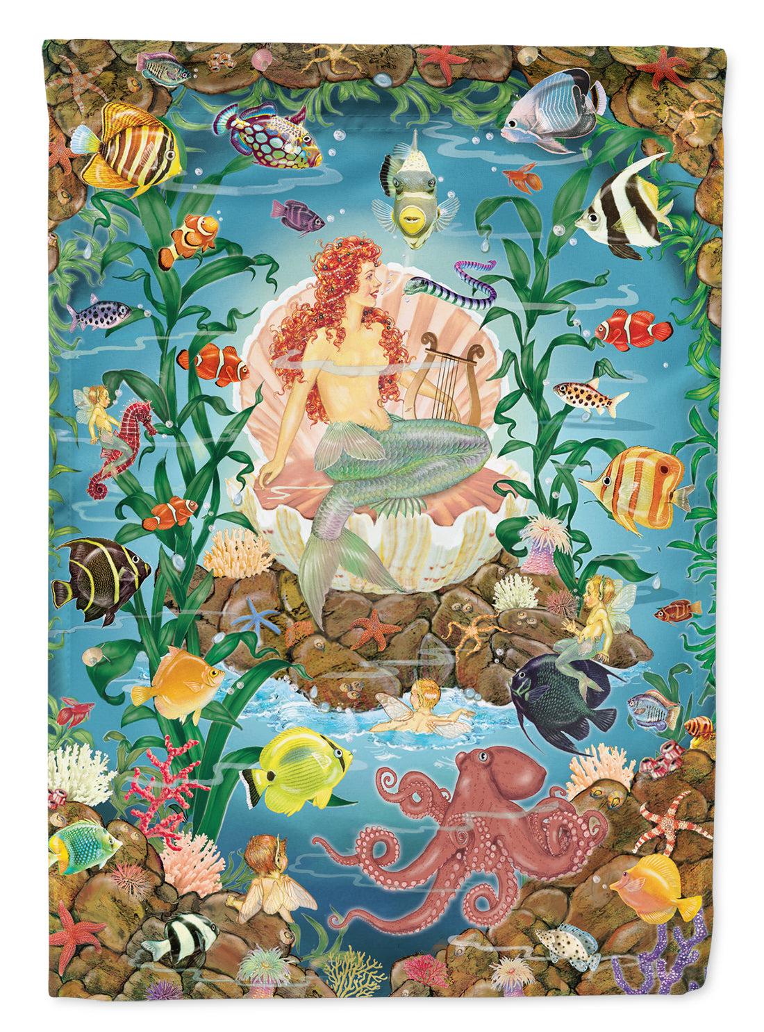 Mermaid's Song House Flag 28x40 Porch Sleeve Pole Decorative Outside Yard Banner Artwork Wall Hanging, Polyester