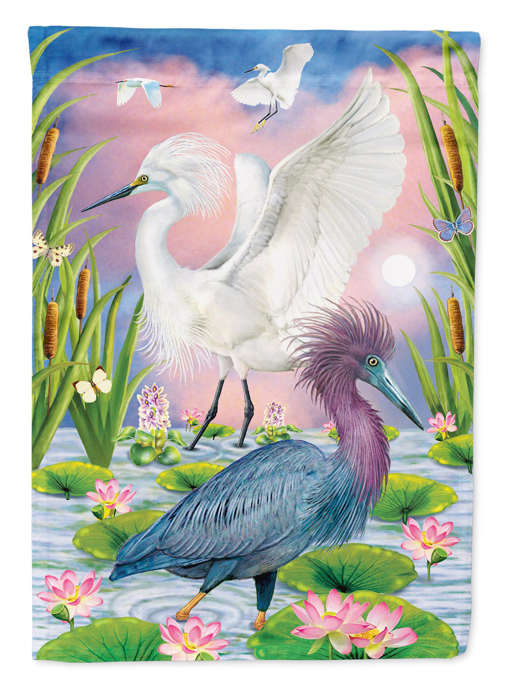 Little Blue And Snowy Heron House Flag 28x40 Porch Sleeve Pole Decorative Outside Yard Banner Artwork Wall Hanging, Polyester